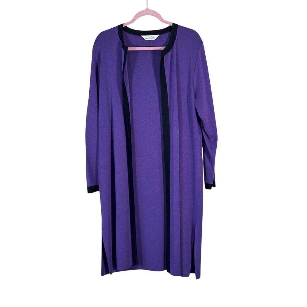 Misook Purple Long Line Duster Cardigan Sweater Womens XL Fall Classic Preppy